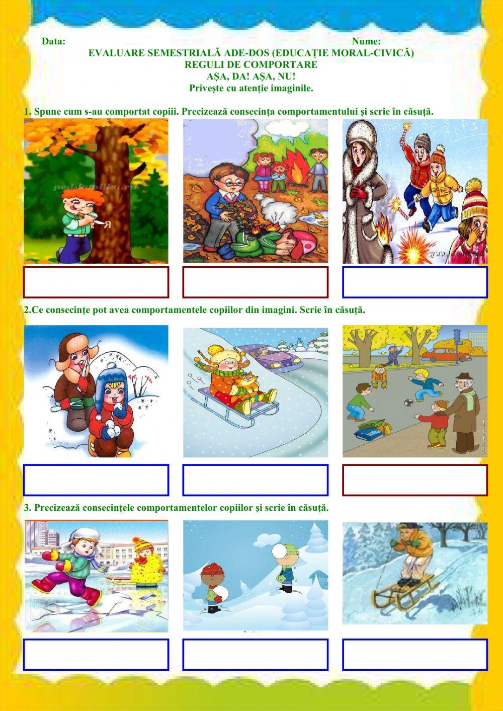 Evaluare semestrială Educație moral-civică