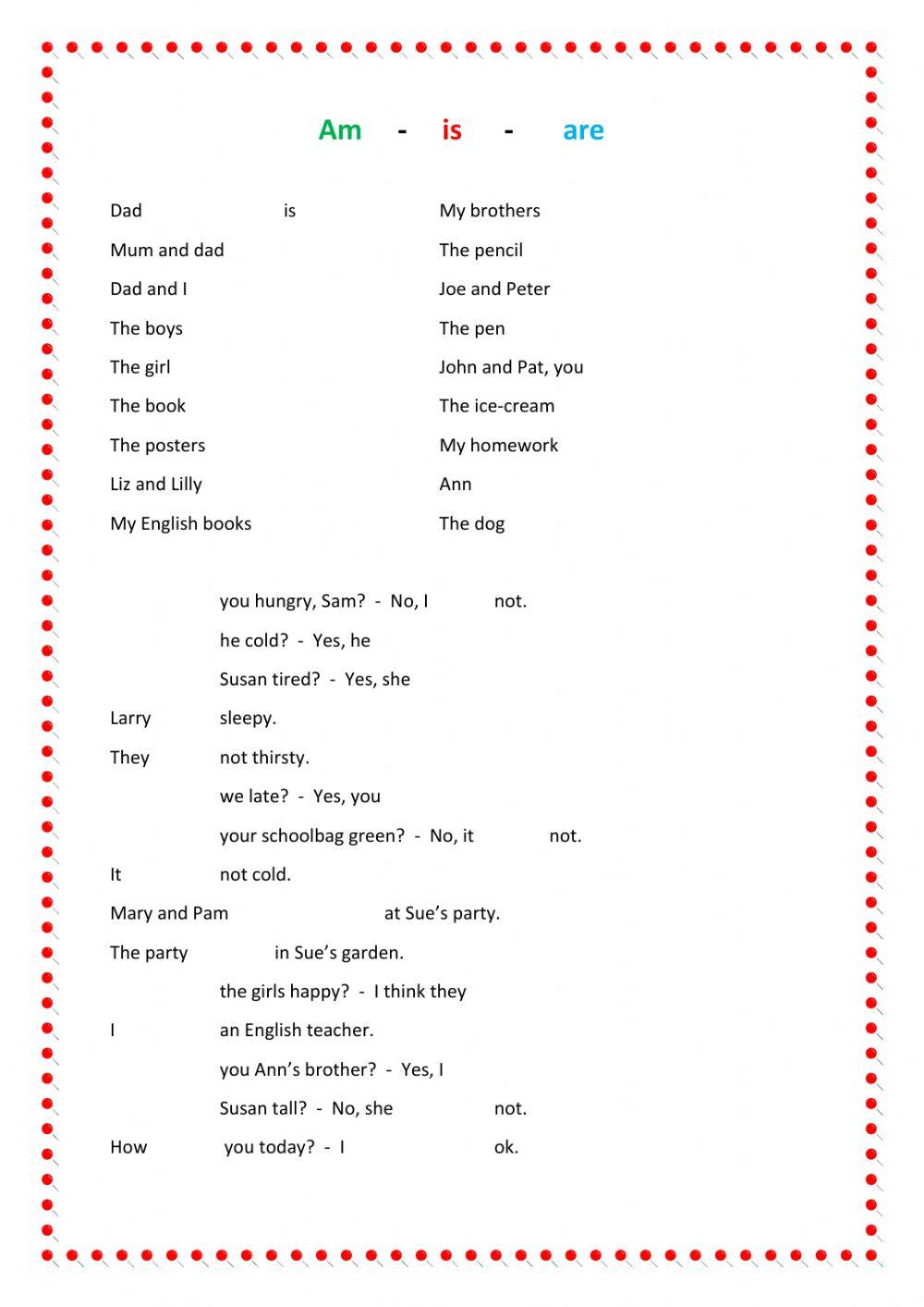 Pronouns and the Verb to be