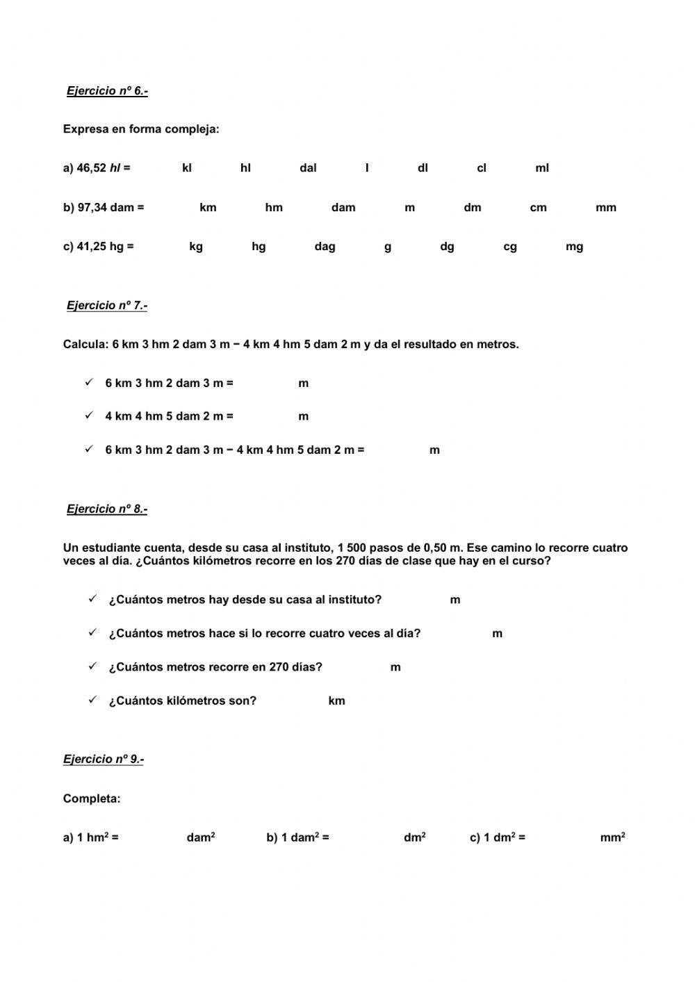 Repaso Sistema Métrico Decimal 1º ESO