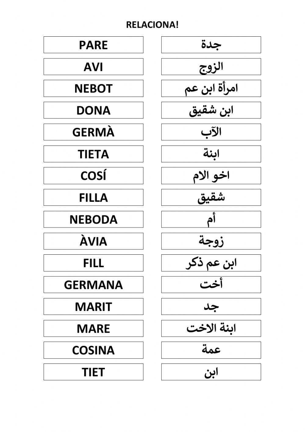 La família - relaciona (català - àrab عرب) La família - relaciona (català - àrab عرب)