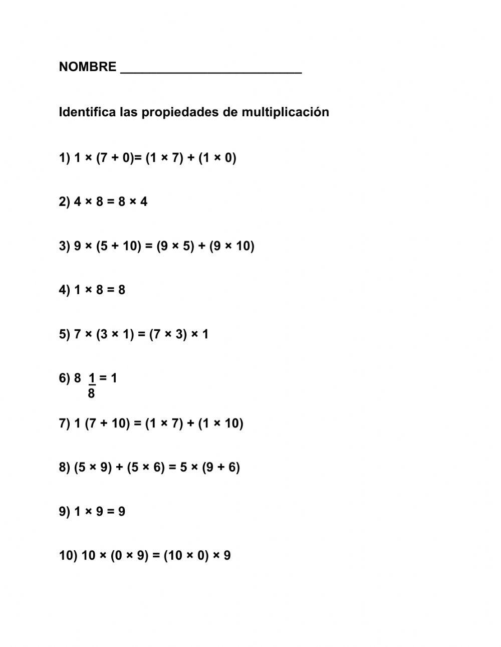 Propiedades de la multiplicación 