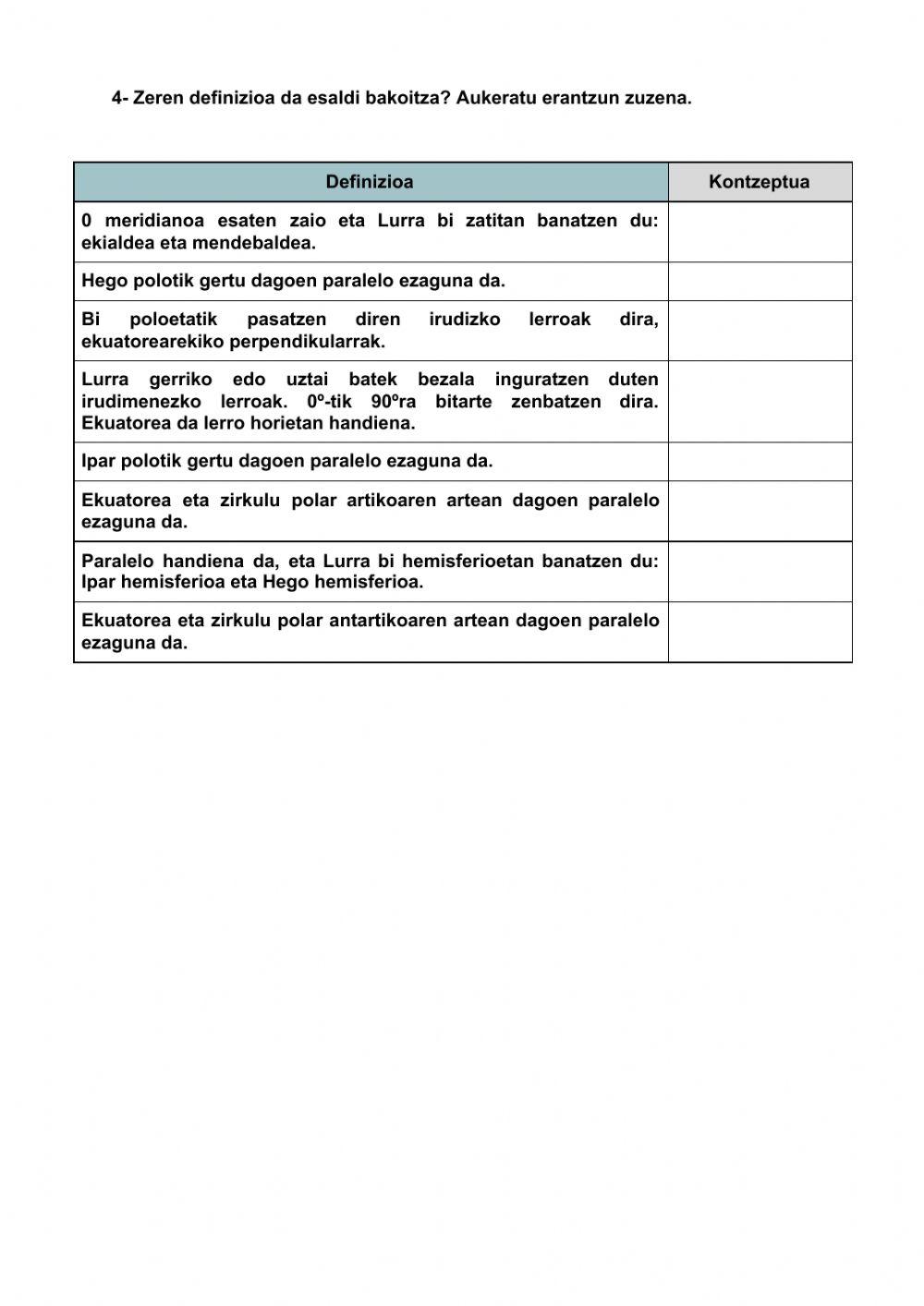 Paraleloak eta meridianoak: definizioak