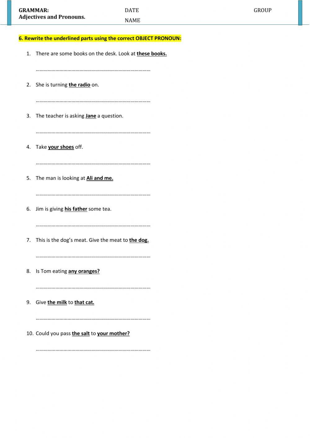 ADJECTIVES and PRONOUNS (act 6)