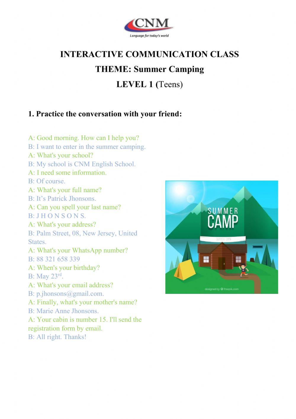 Summer Camping - Practice -Level I: Teens
