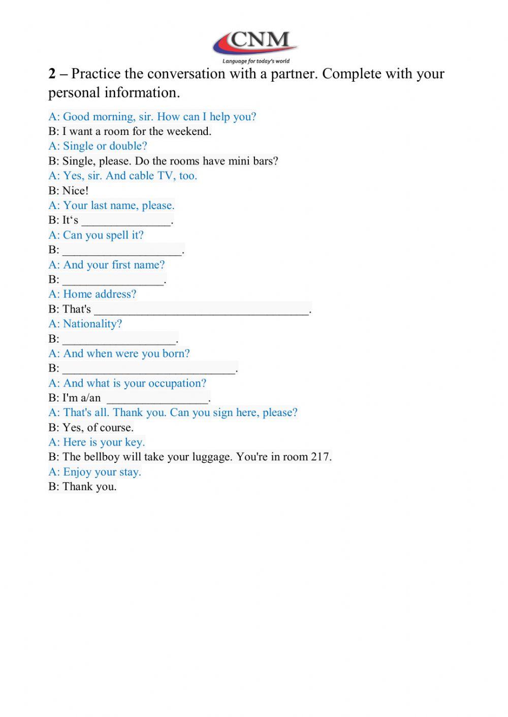 In Hotel-Role Play-L1-Adults