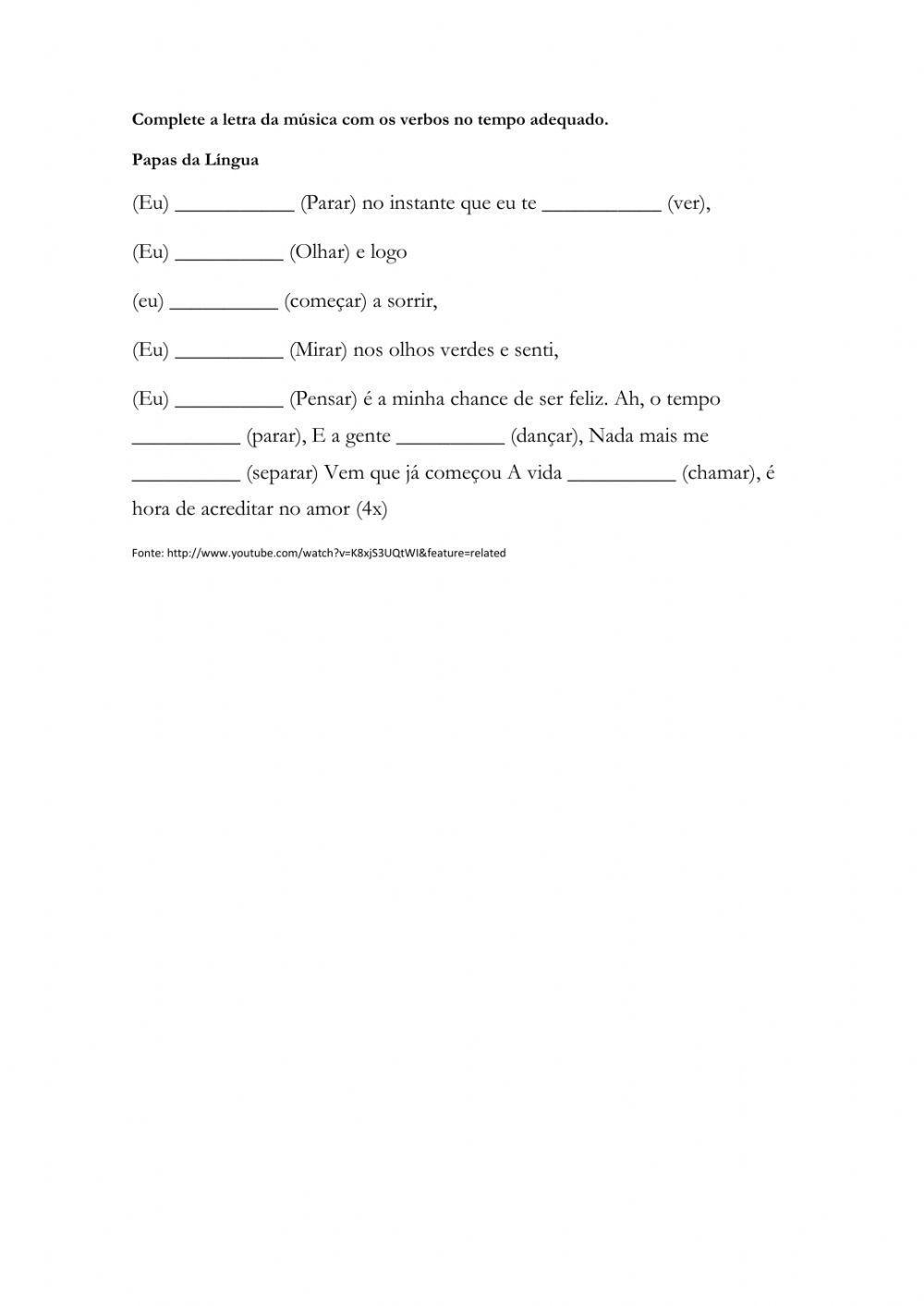 Pretérito Perfeito - Música: olhos verdes