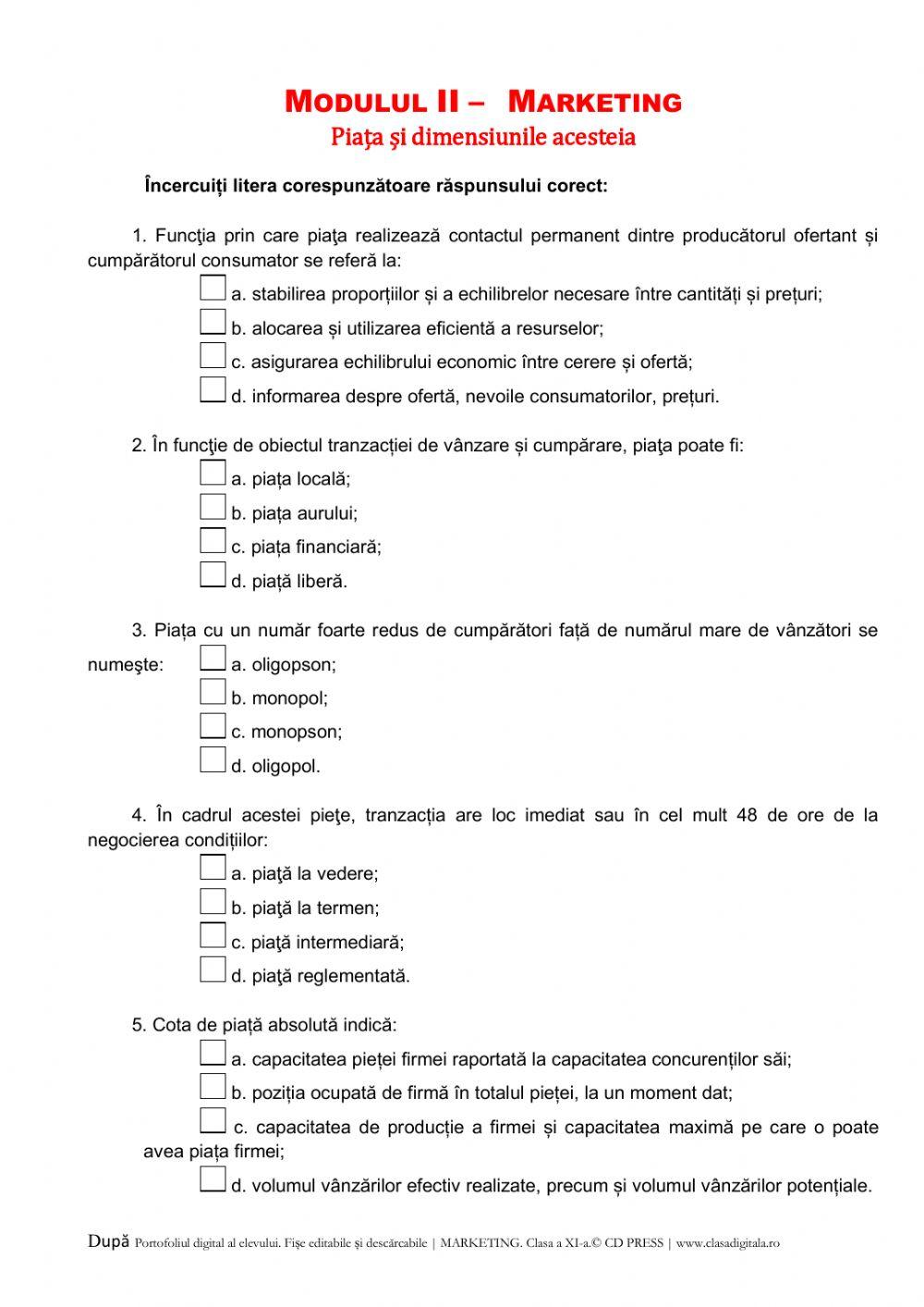 Piata si dimensiunile acesteia - fisa 1