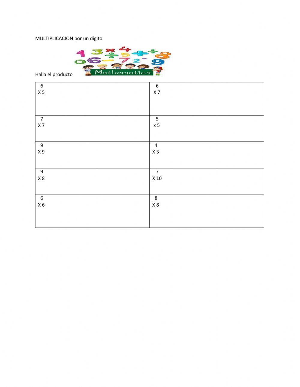 Ficha de multiplicación