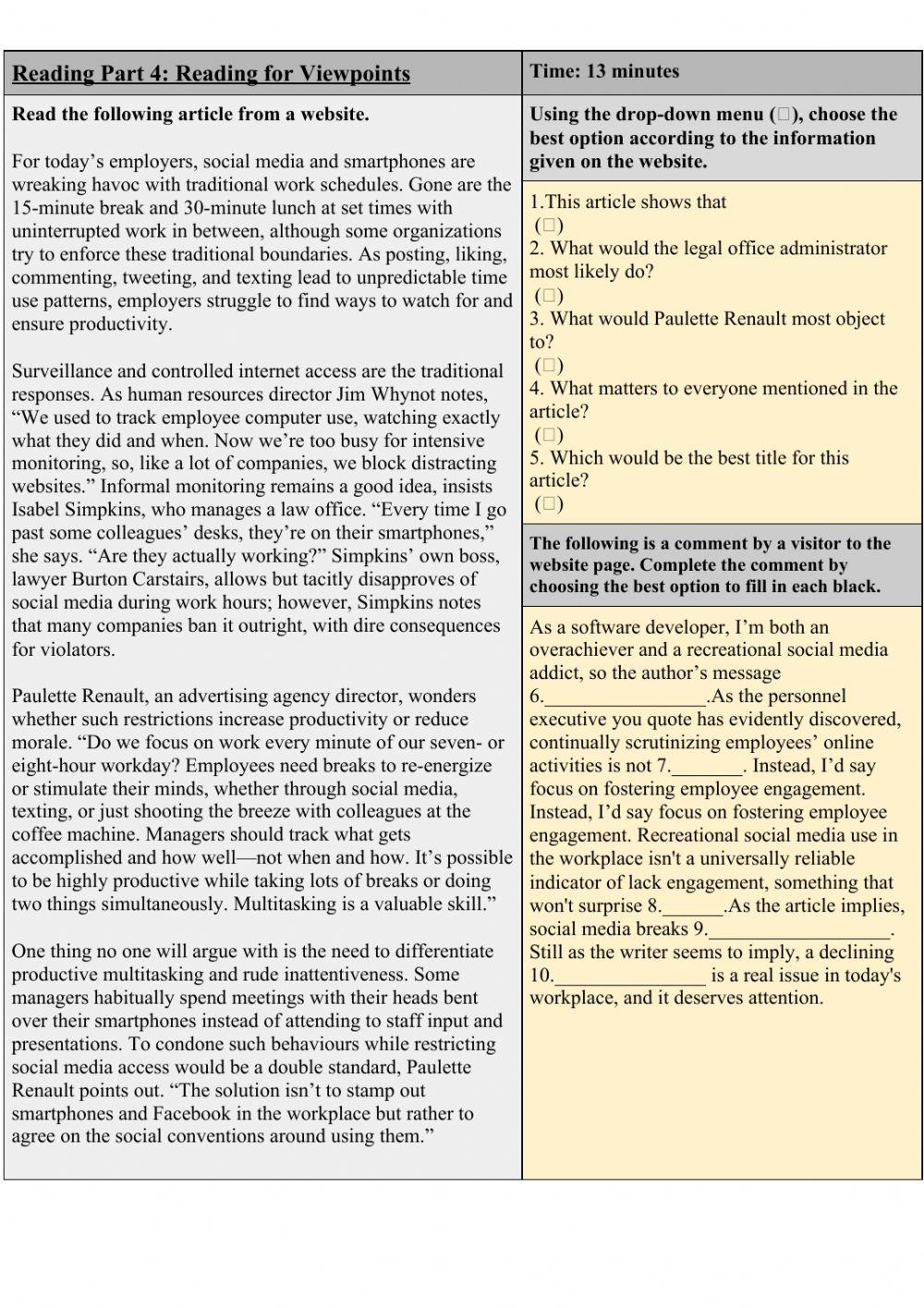 Celpip reading test 2 part 4 4630489 lidia999 live