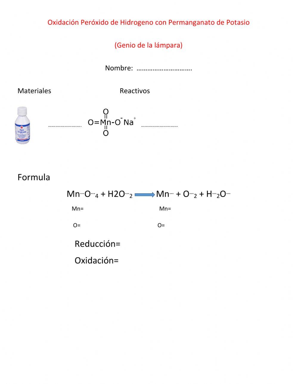 Oxidación Peróxido de Hidrógeno con Permanganato de Potasio (Genio de la lámpara)
