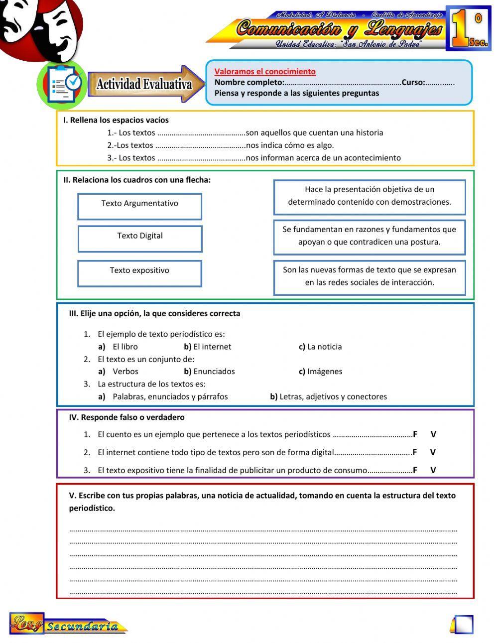 Evaluación de Tipos de texto