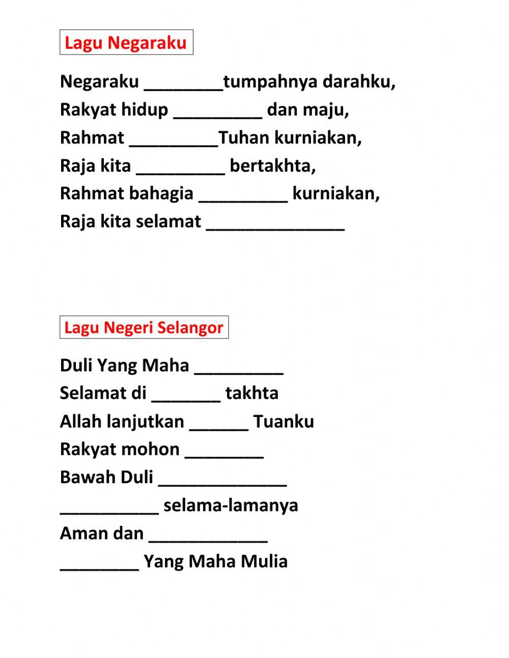 Lirik Lagu Malaysia dan Negeri Selangor