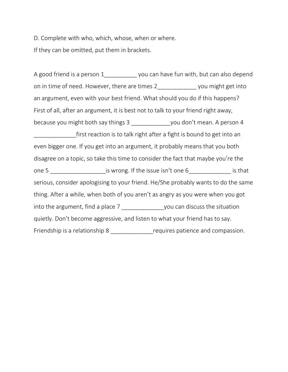 Relative Pronouns WB ex D p72