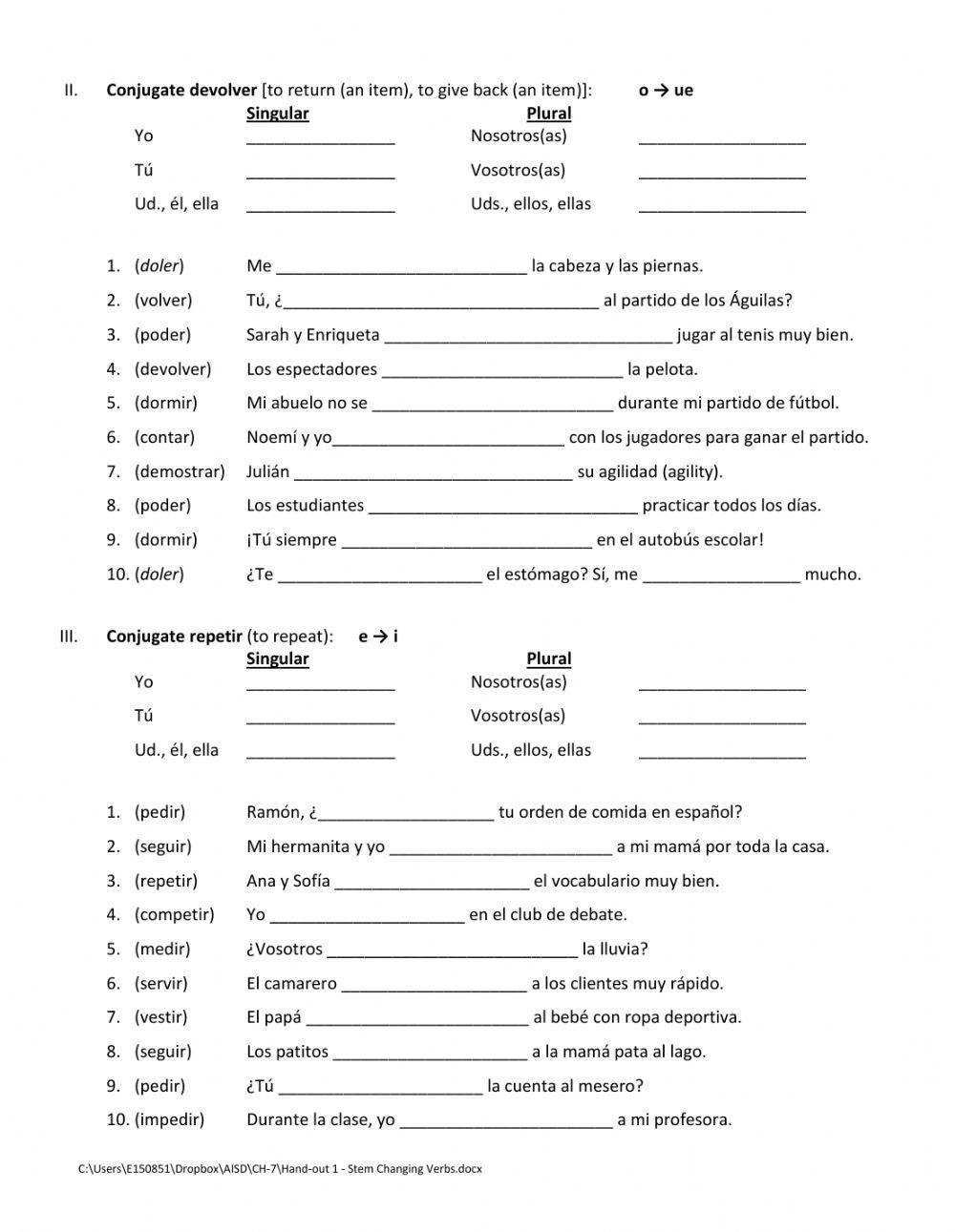 Stem-Changing Verbs 1
