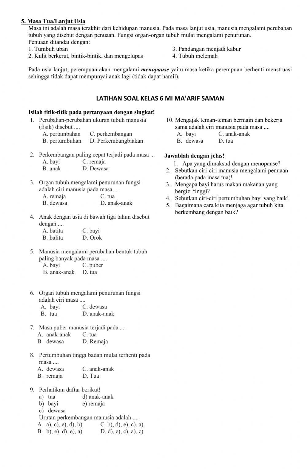 Lembar Kerja Siswa  MI Saman