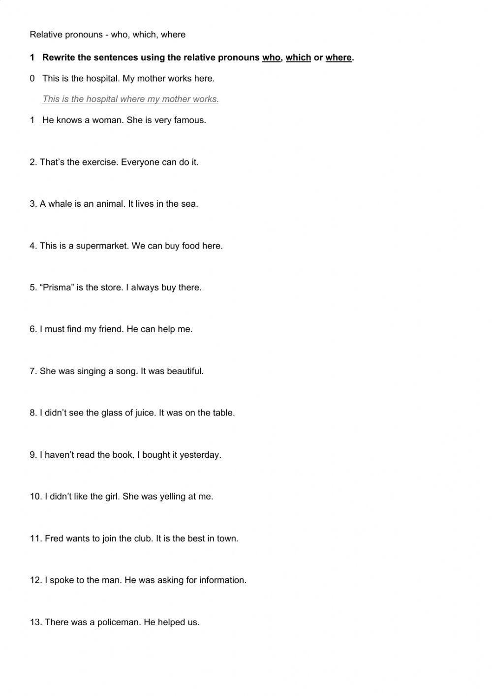 Relative pronouns who, which, were