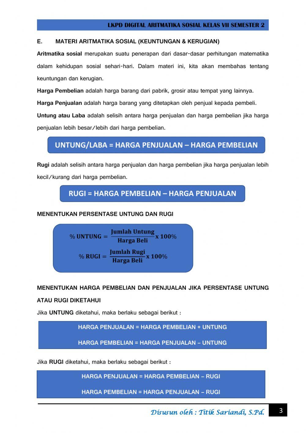 Lkpd Aritmatika Sosial Kelas 7