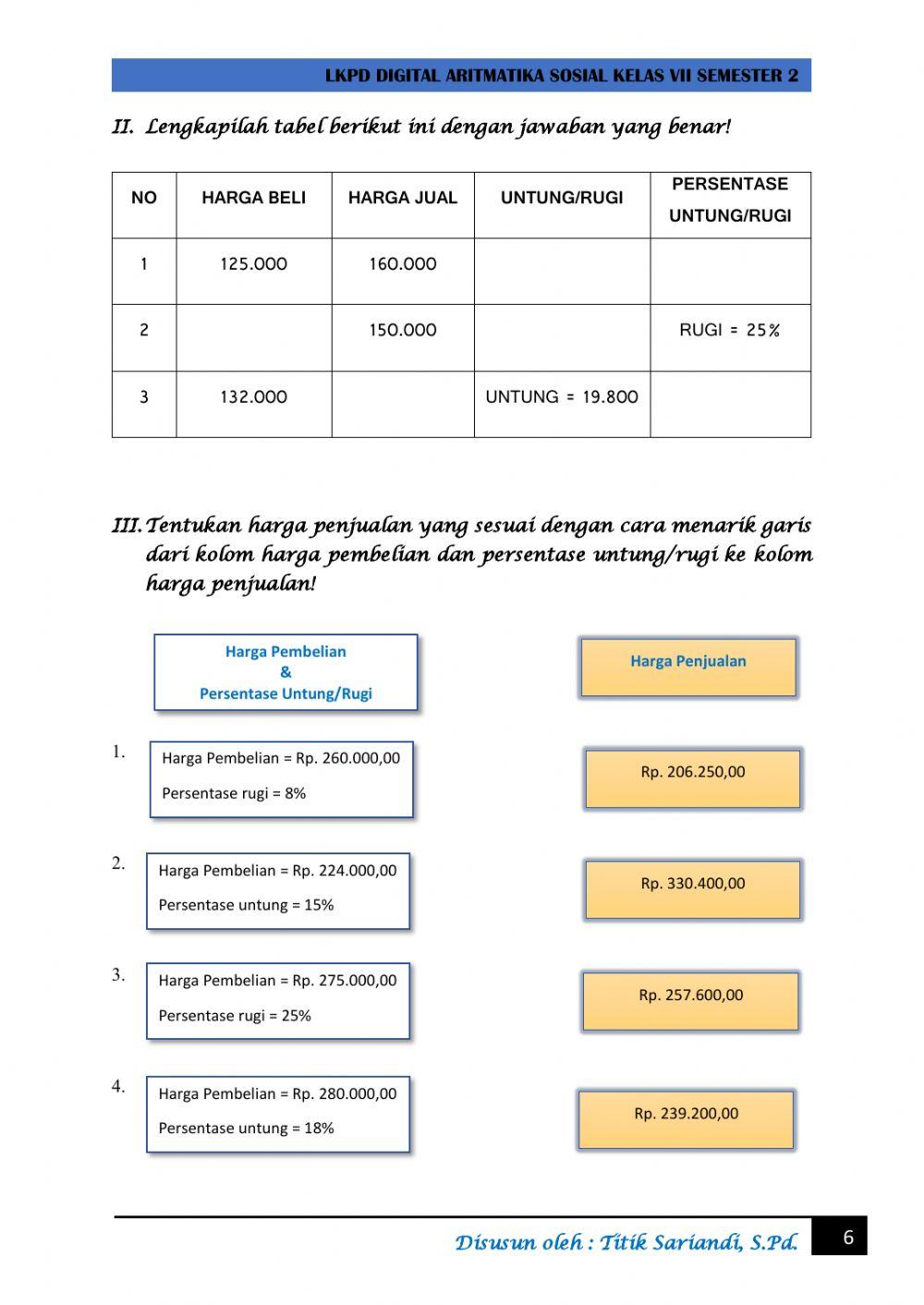 Lkpd Aritmatika Sosial Kelas 7