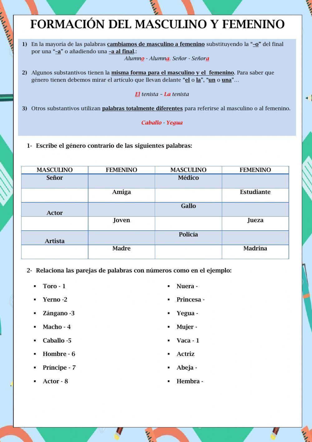 Formación del masculino y femenino