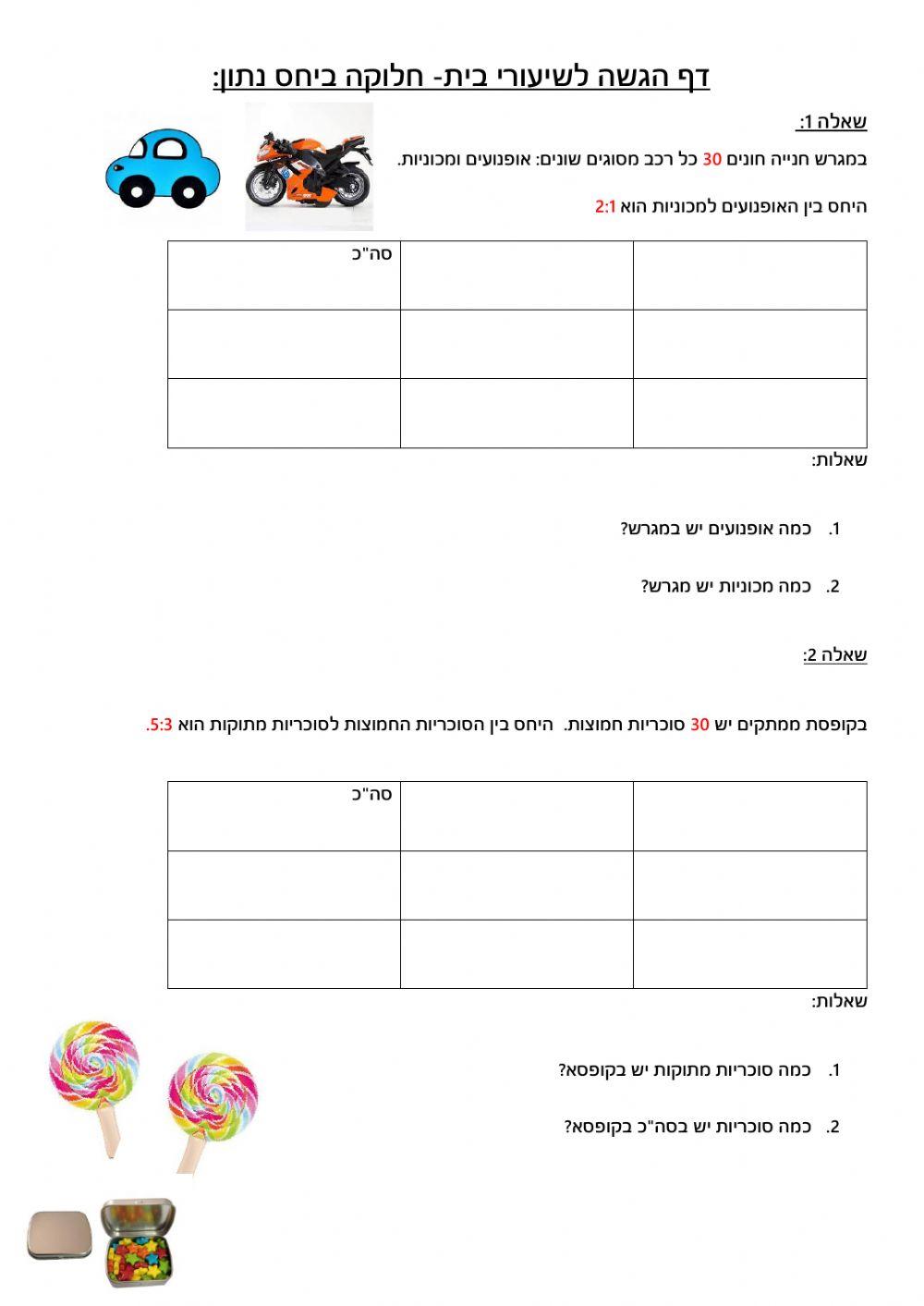 חלוקה ביחס נתון כיתה ח