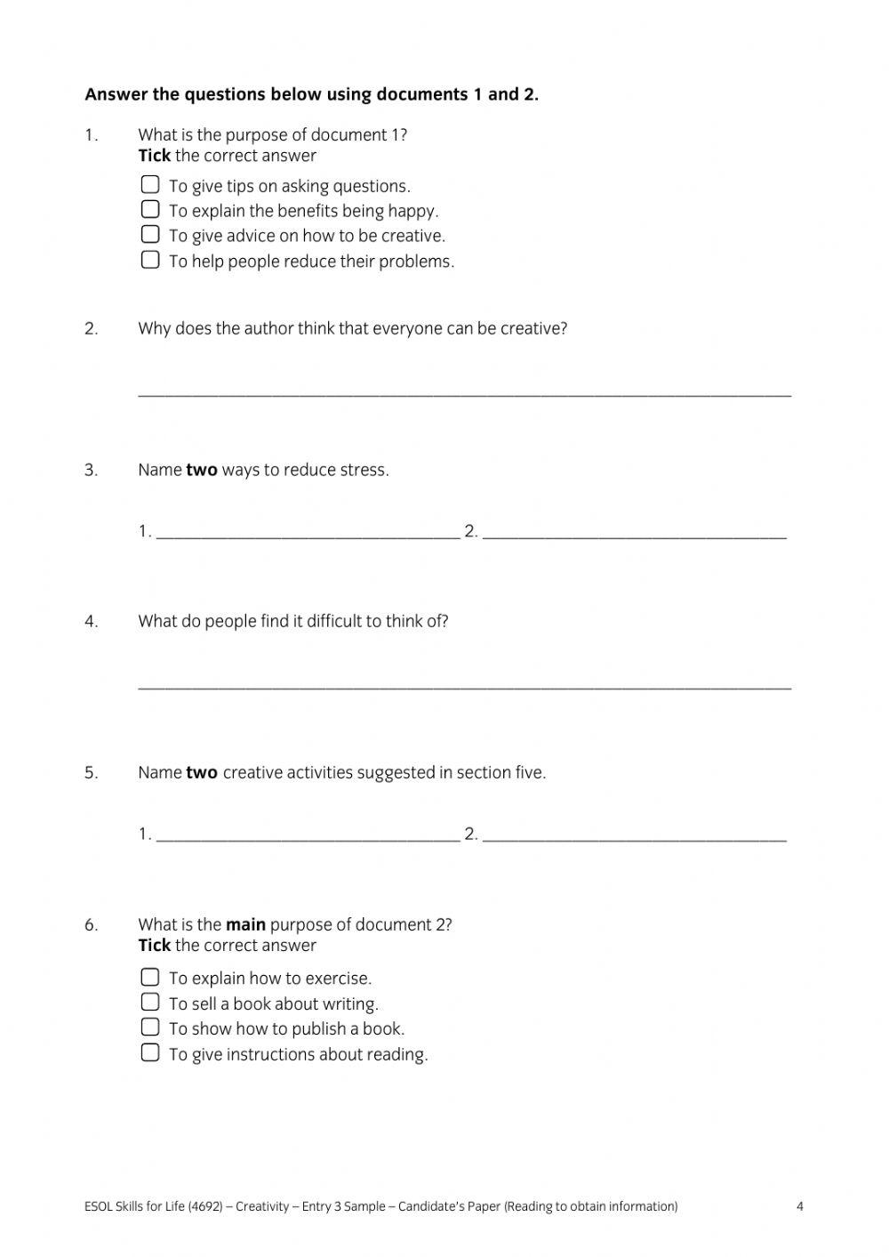 Entry 3 Reading Exam Practice (Creativity) 