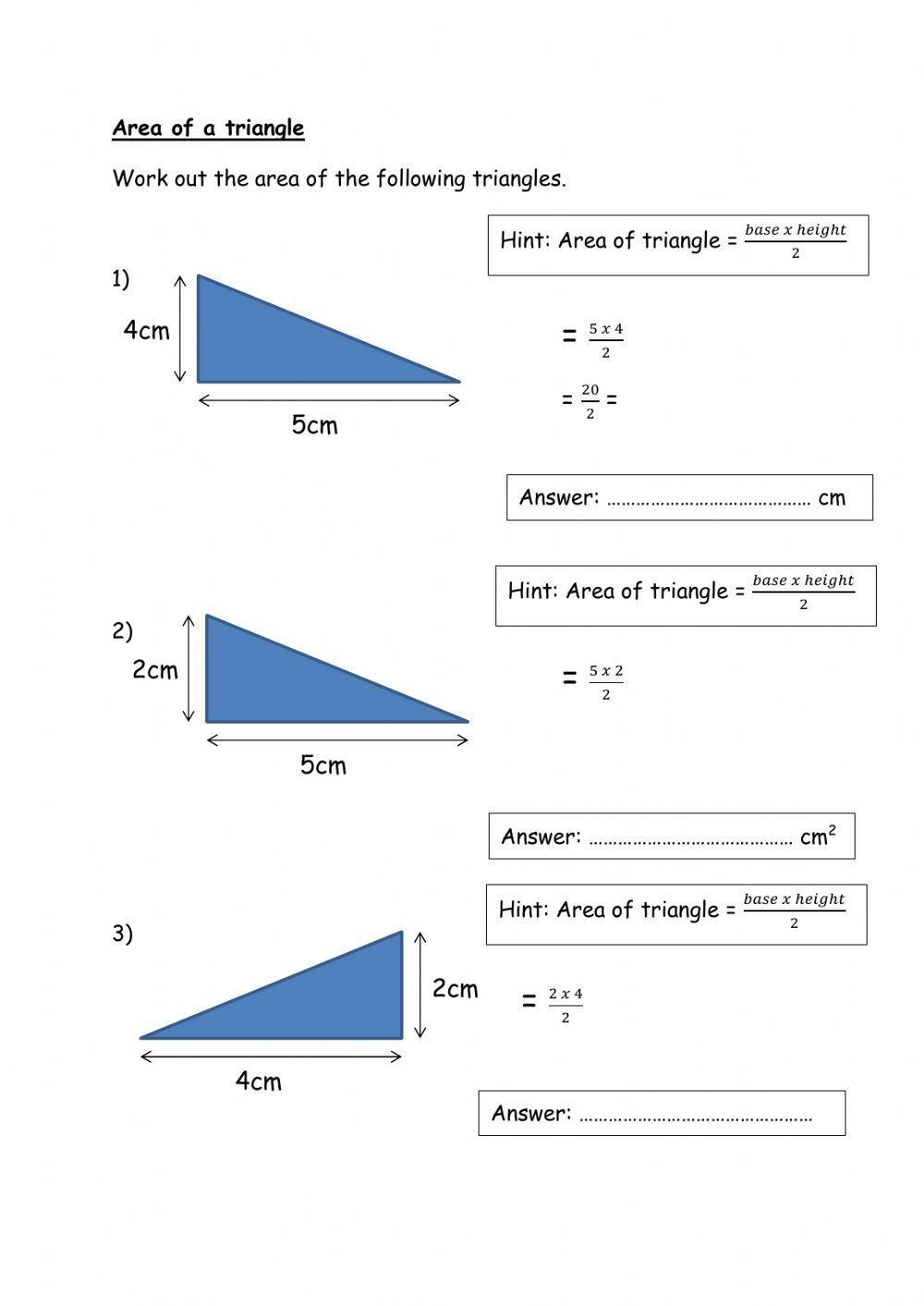 Area of triangles activity | Live Worksheets