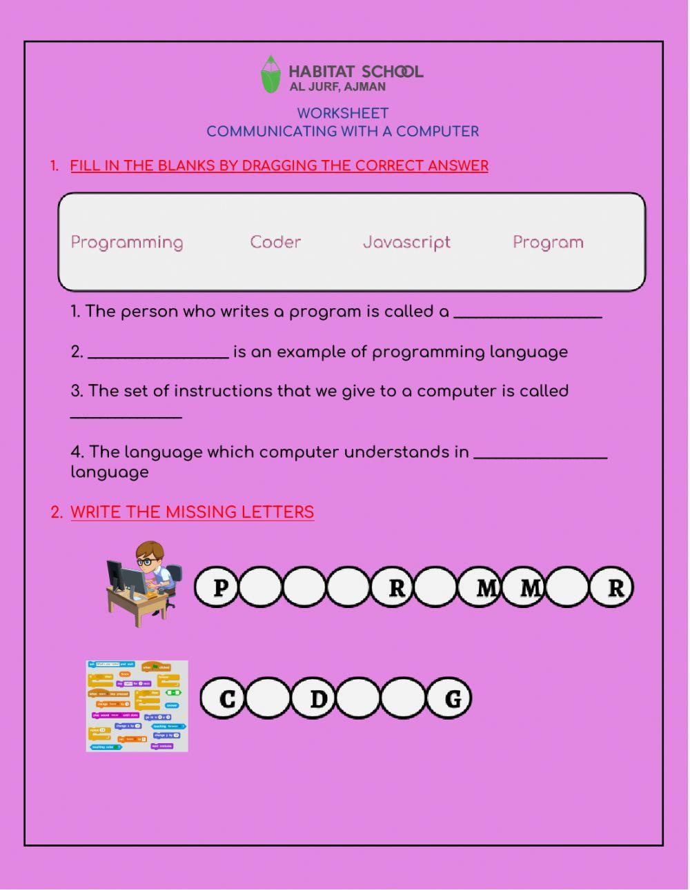 Coding basics worksheet | Live Worksheets