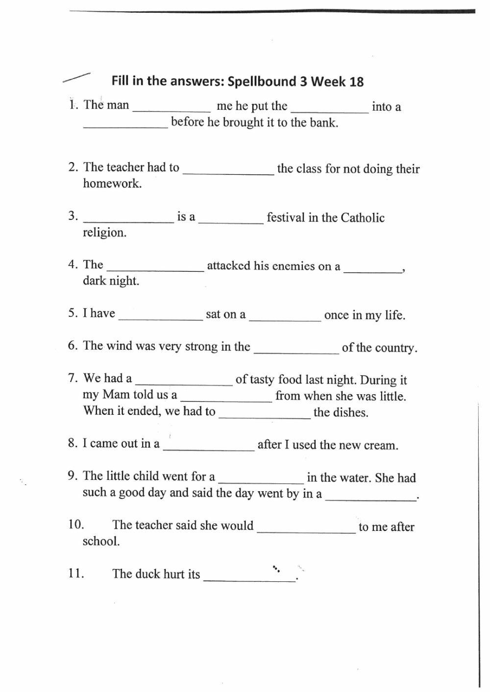 Spellings worksheet