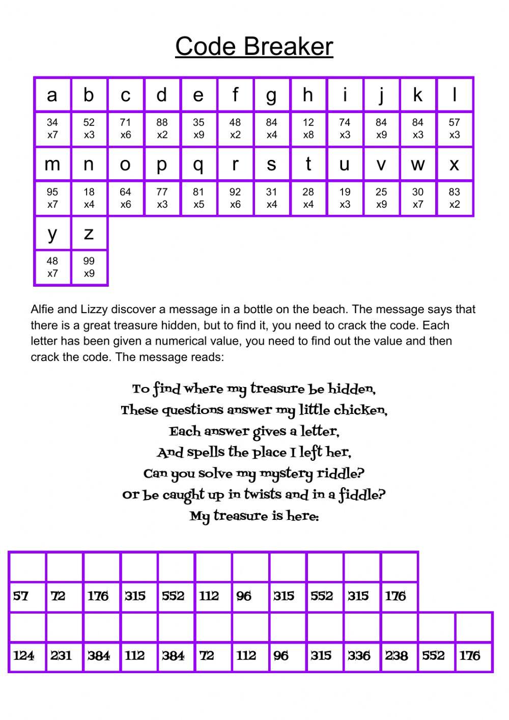 2Digit Multiplication Code Breaker worksheet Live Worksheets