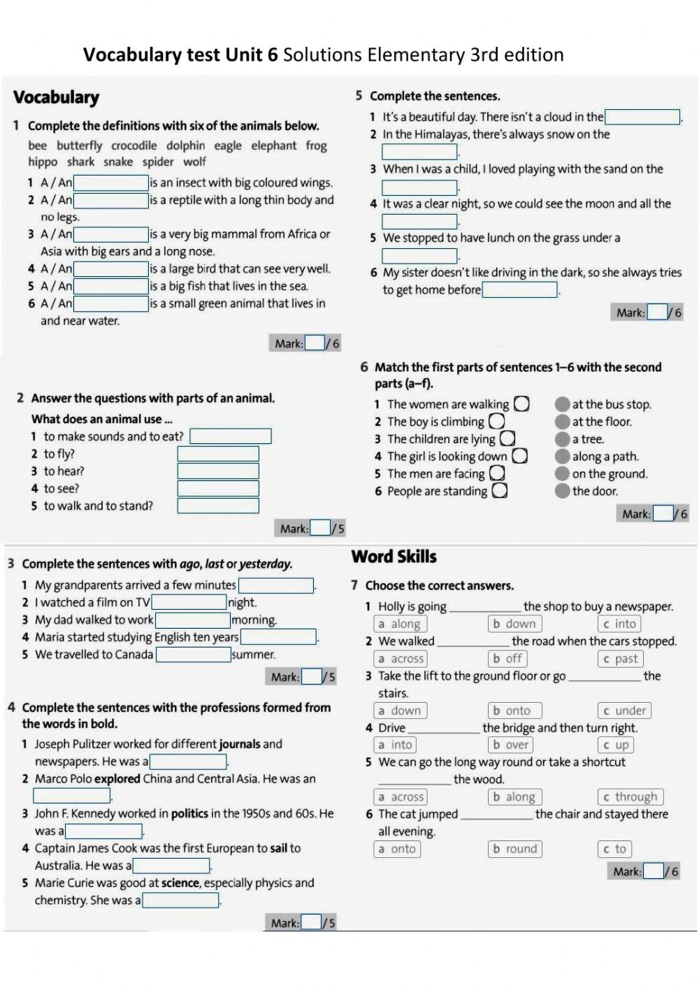 Vocabulary Unit 6 Solutions elementary