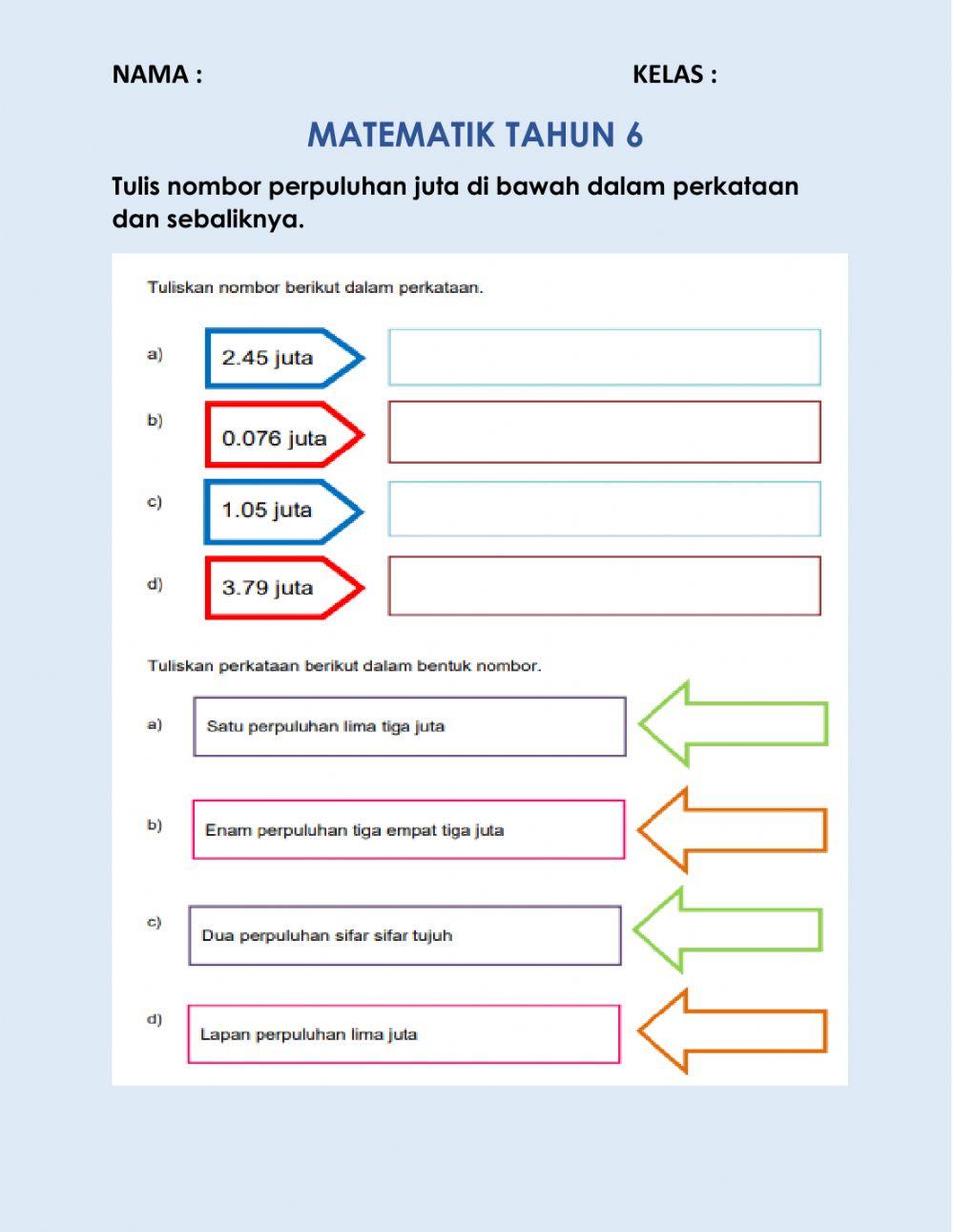 Menulis nombor perpuluhan juta