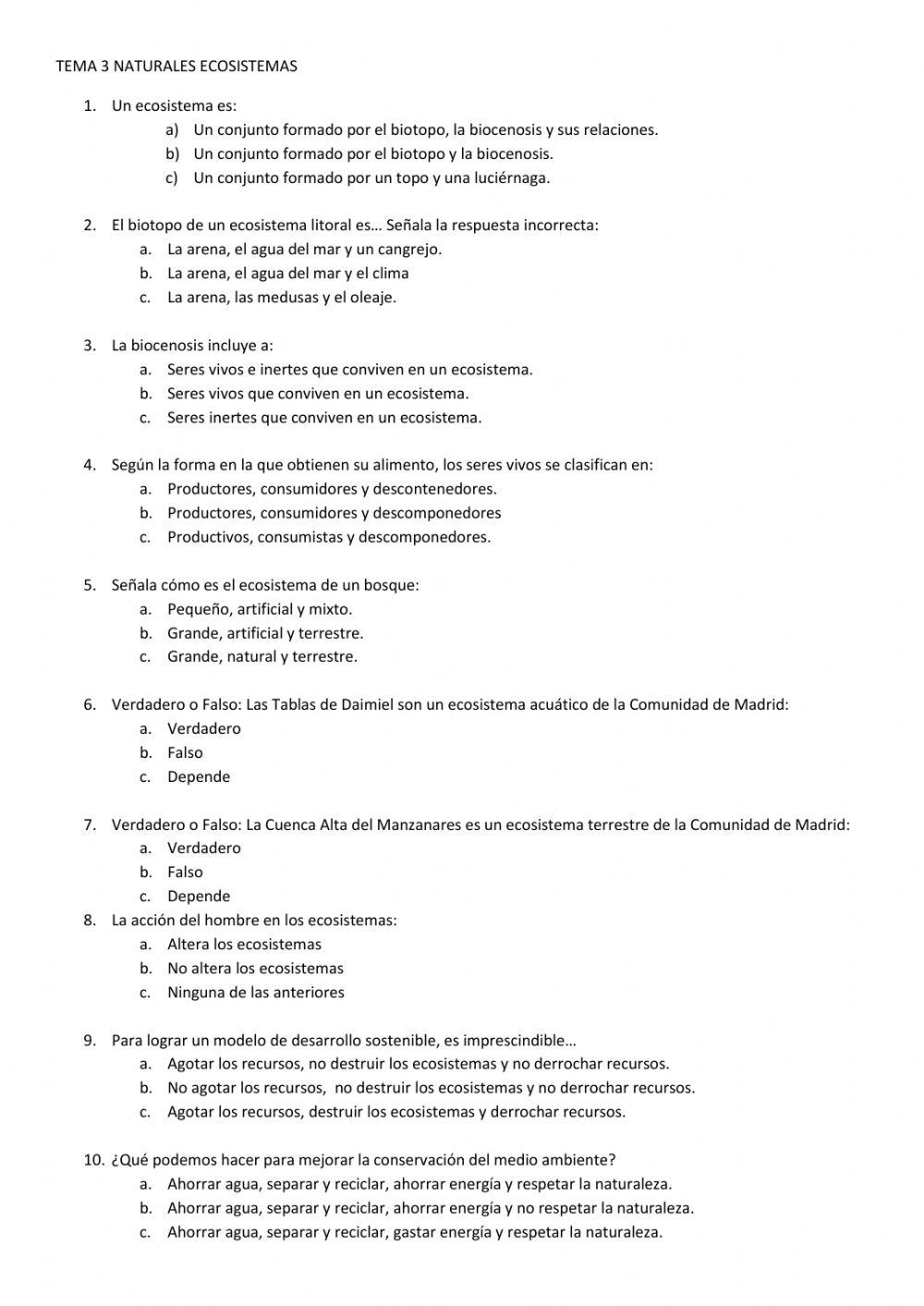 Ecosistemas online exercise for 5º | Live Worksheets