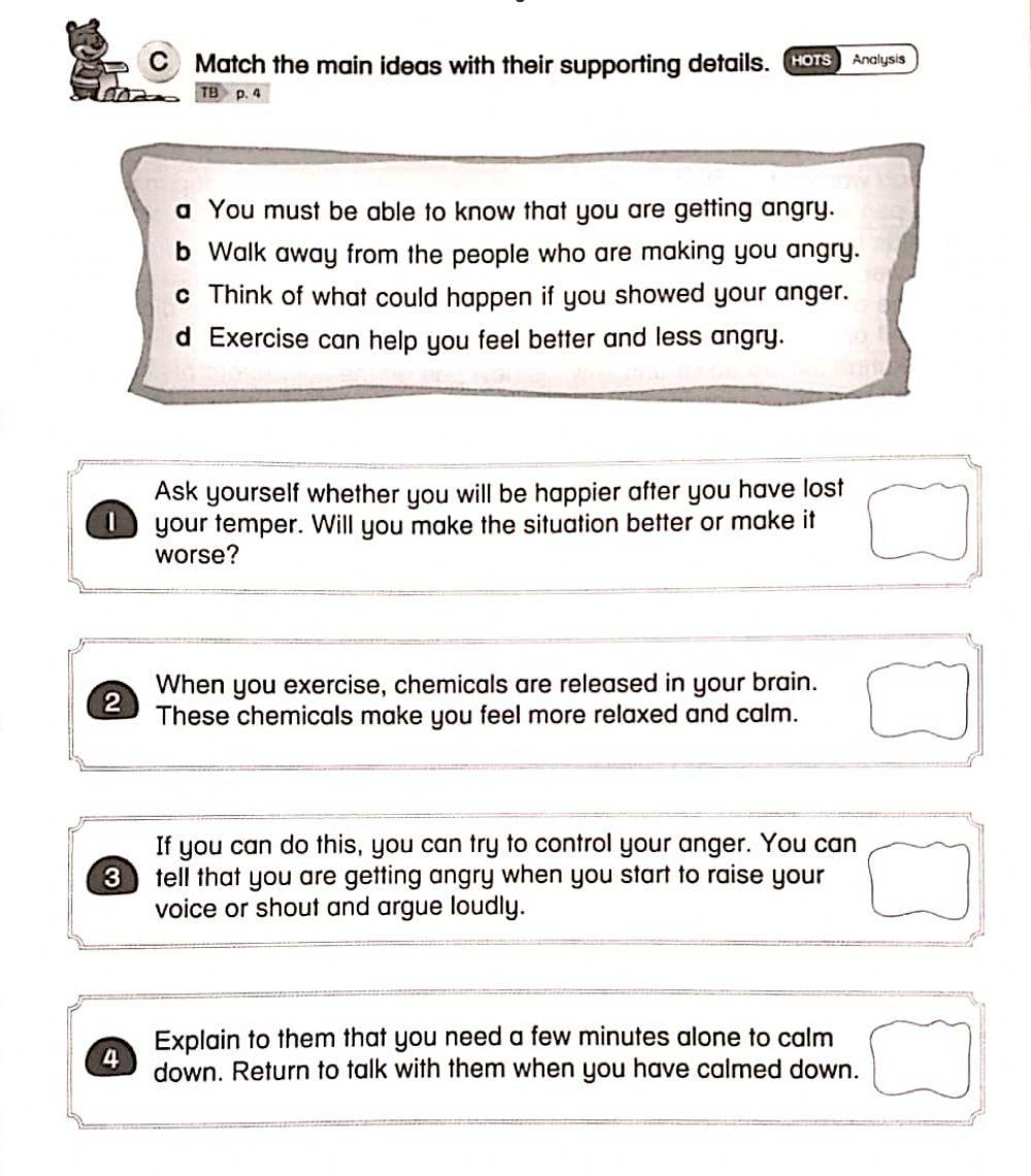 Match the main ideas with their supporting details (AB page 3)