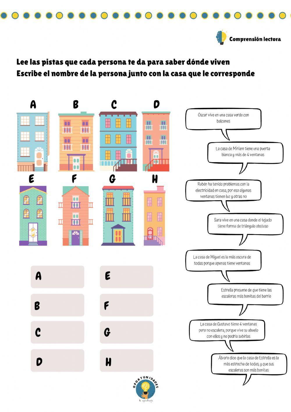 Adivina quién vive en cada casa Adivina quién vive en cada casa