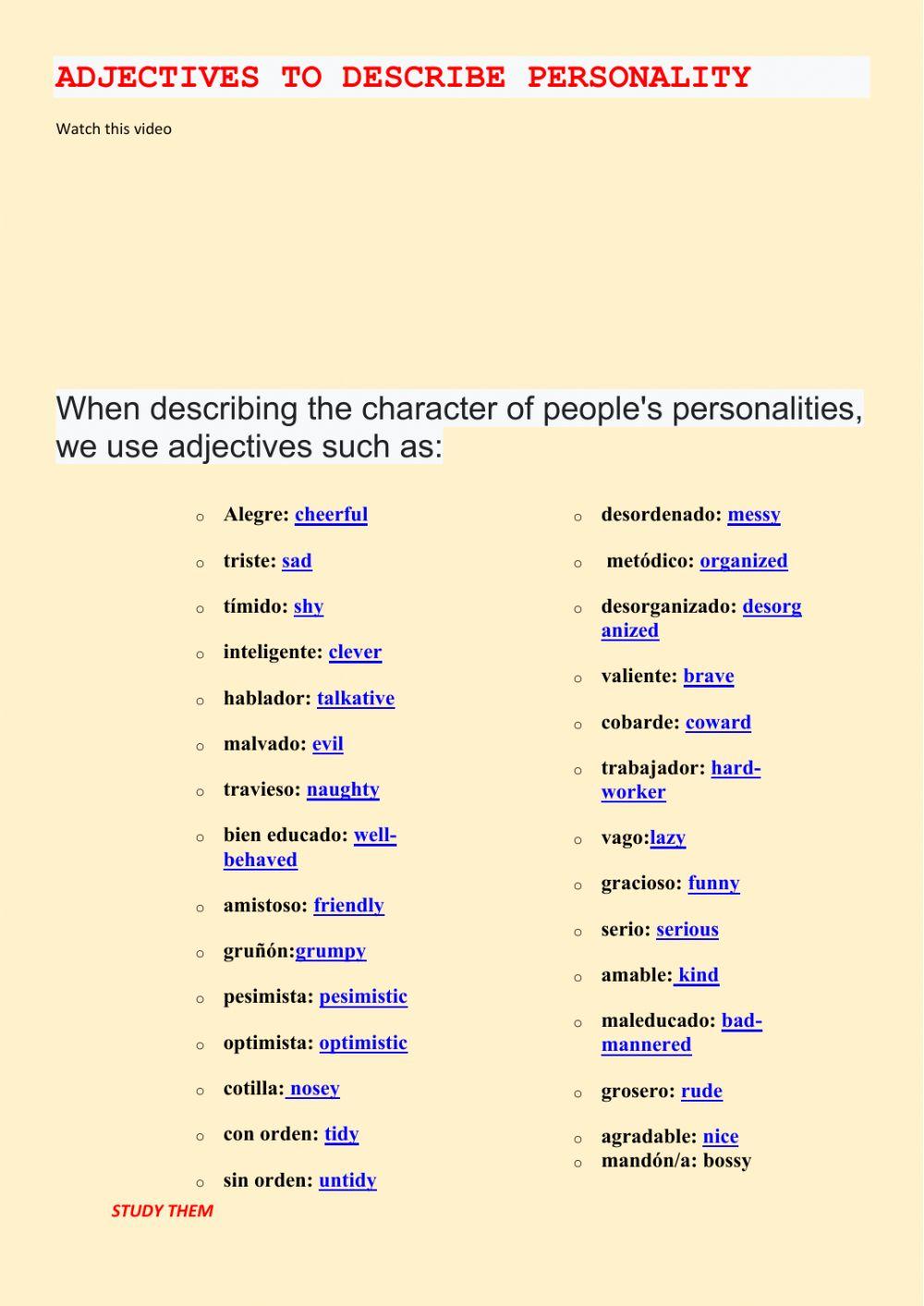 Personality adjetives