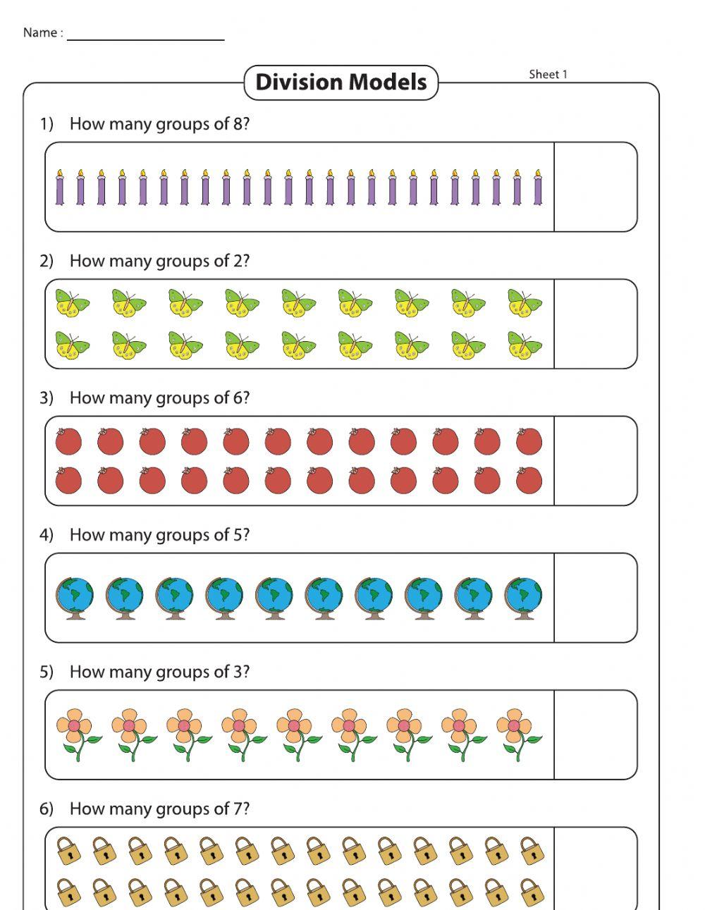 Division with equal groups online exercise for Live Worksheets
