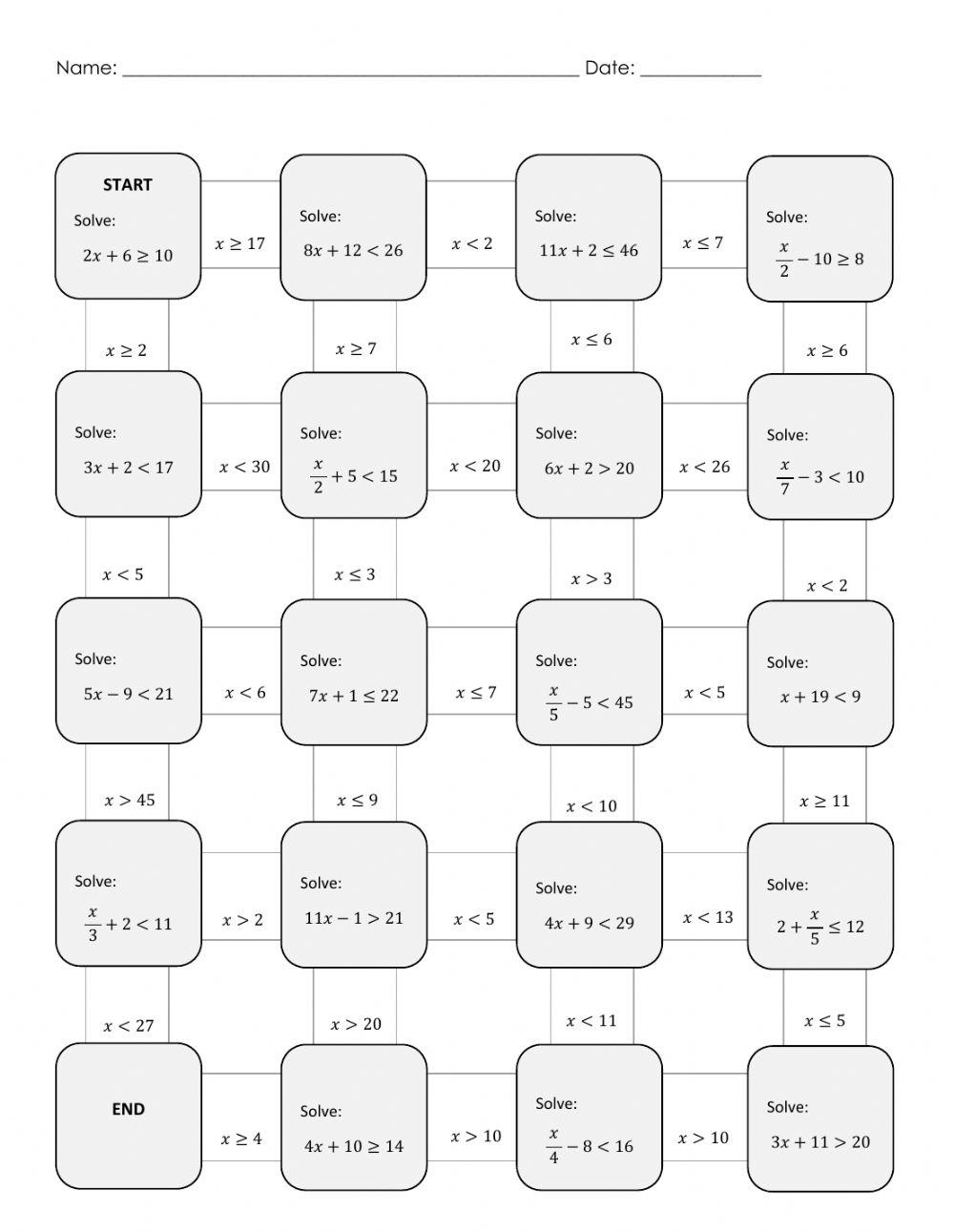 Two step linear inequalities maze 4633382 l hudson