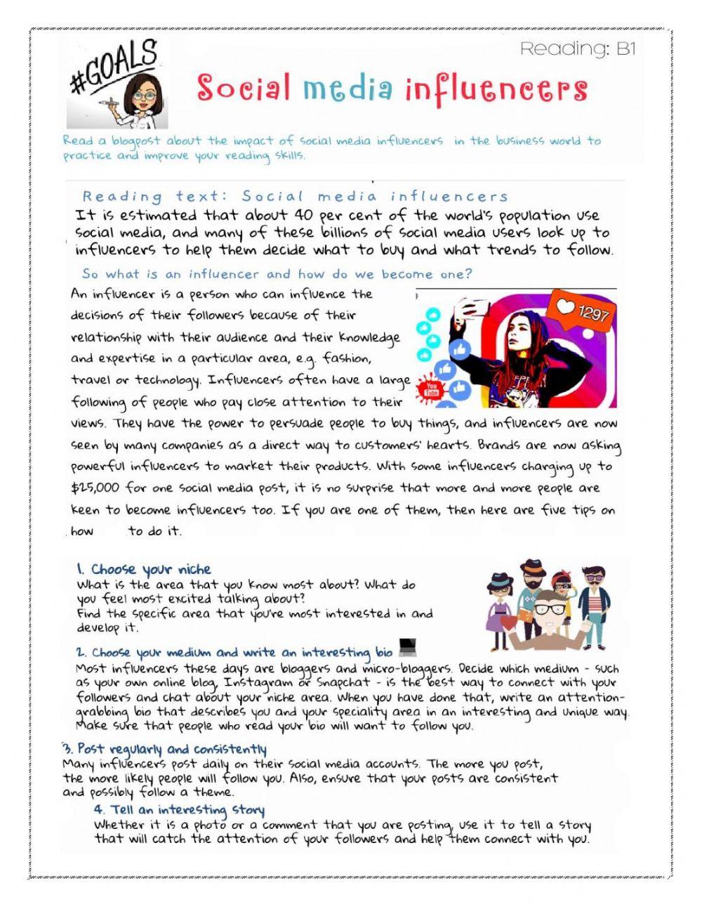 Influencers reading comprehension 652539 | Yami Medina