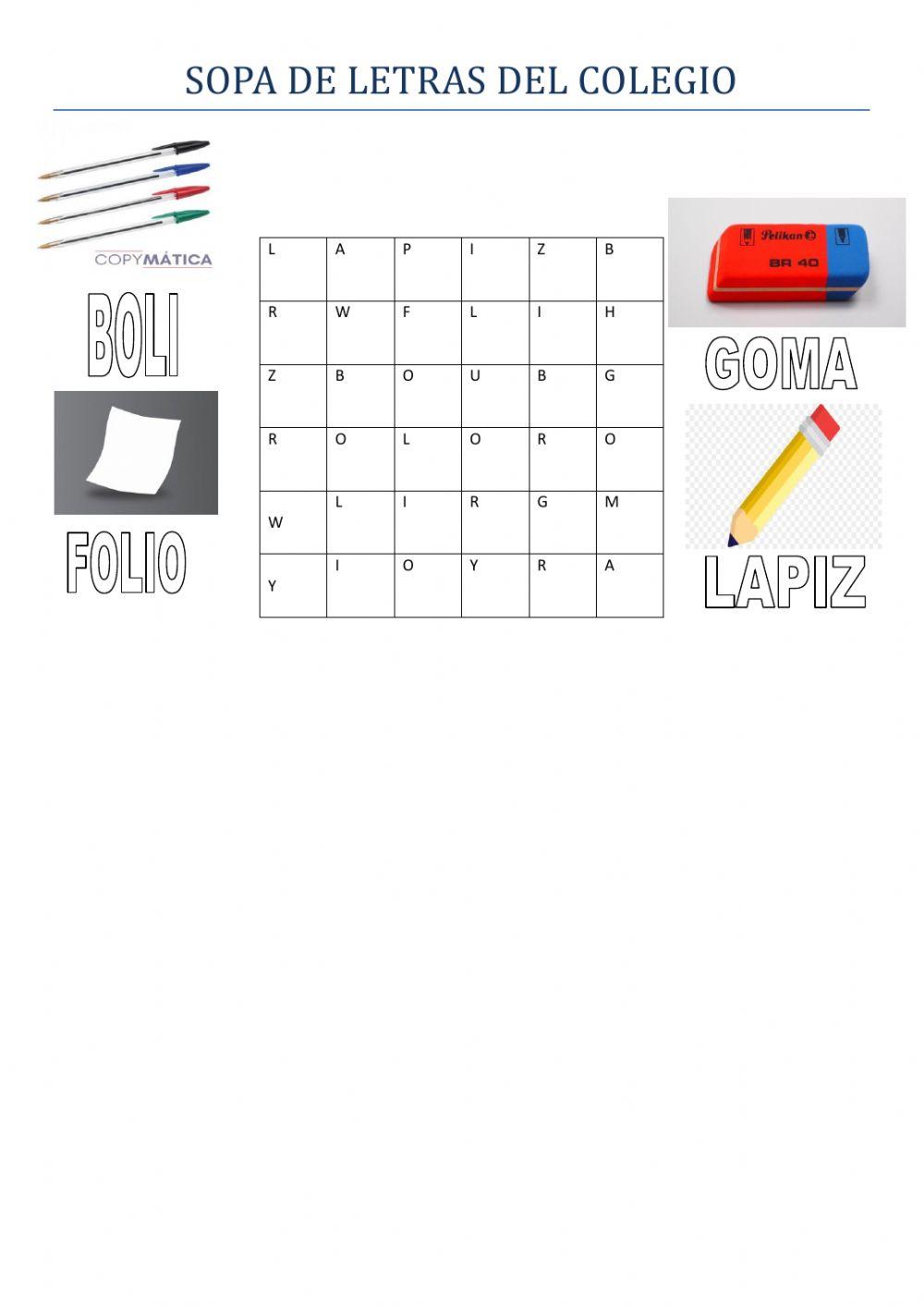 Sopa de letras del colegio