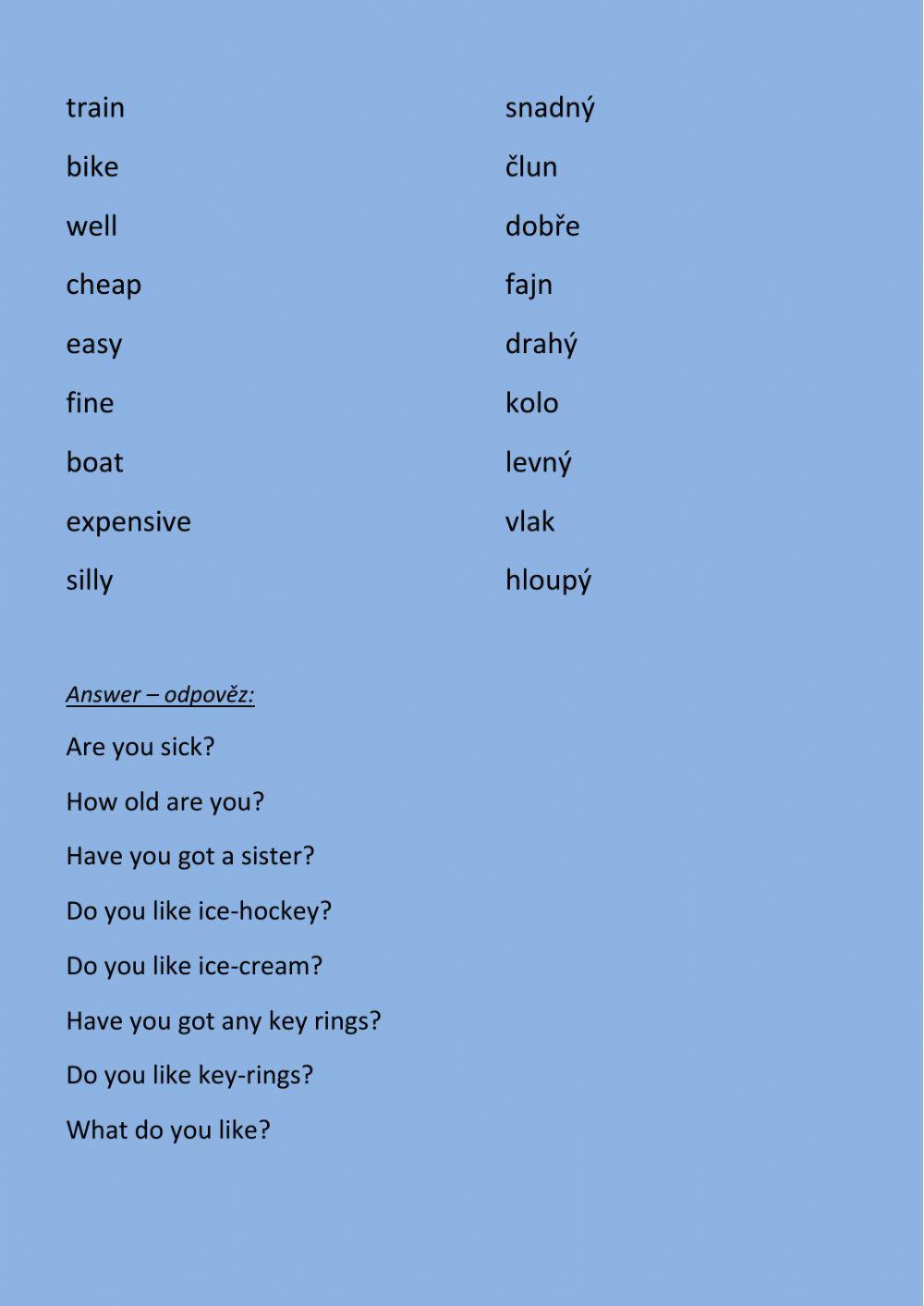 Procvičování slovní zásoby