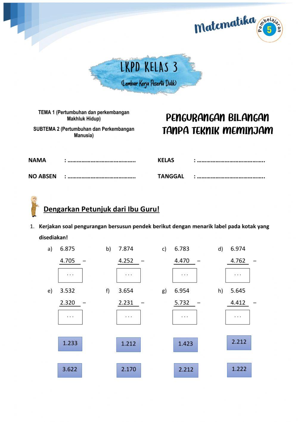 LKPD MATEMATIKA Kelas 3 Tema 1 Sub Tema 2 Pembelajaran 5