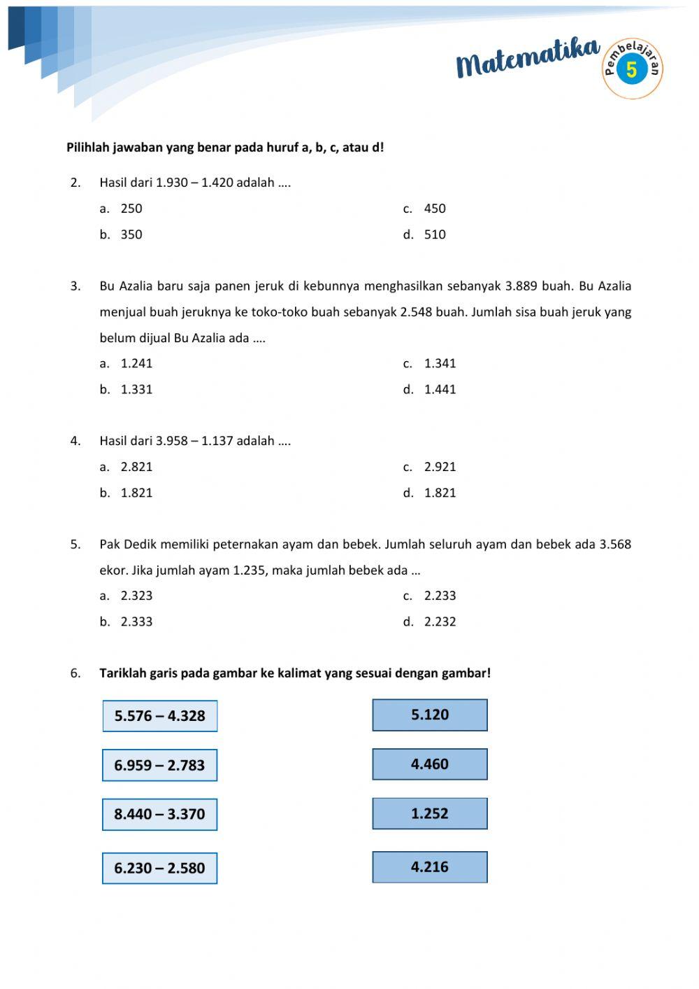 LKPD MATEMATIKA Kelas 3 Tema 1 Sub Tema 2 Pembelajaran 5