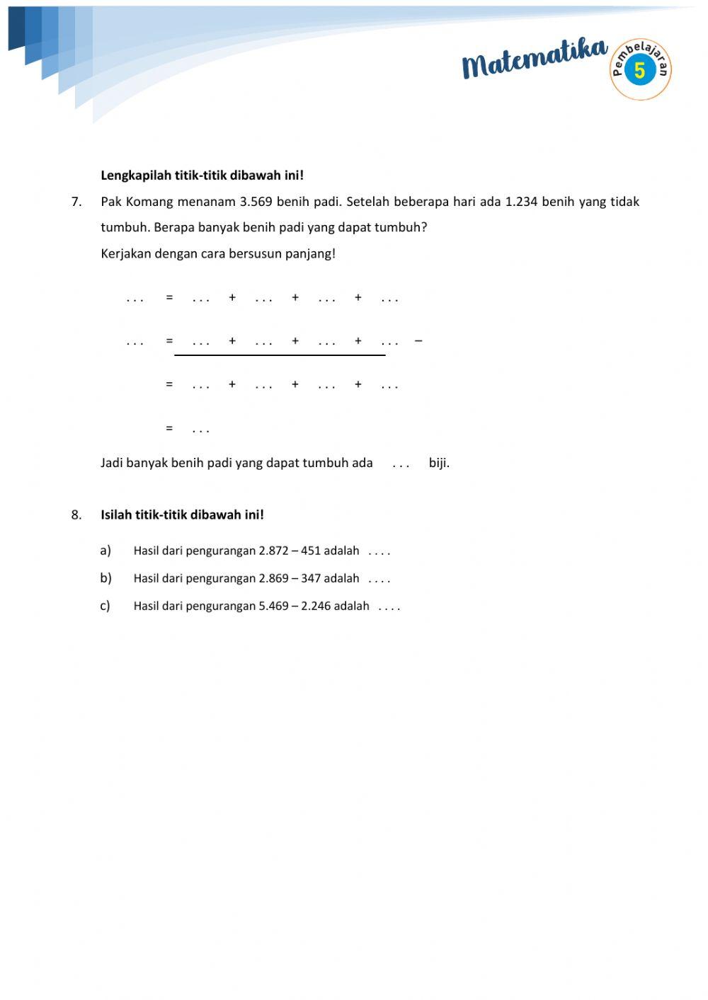 LKPD MATEMATIKA Kelas 3 Tema 1 Sub Tema 2 Pembelajaran 5