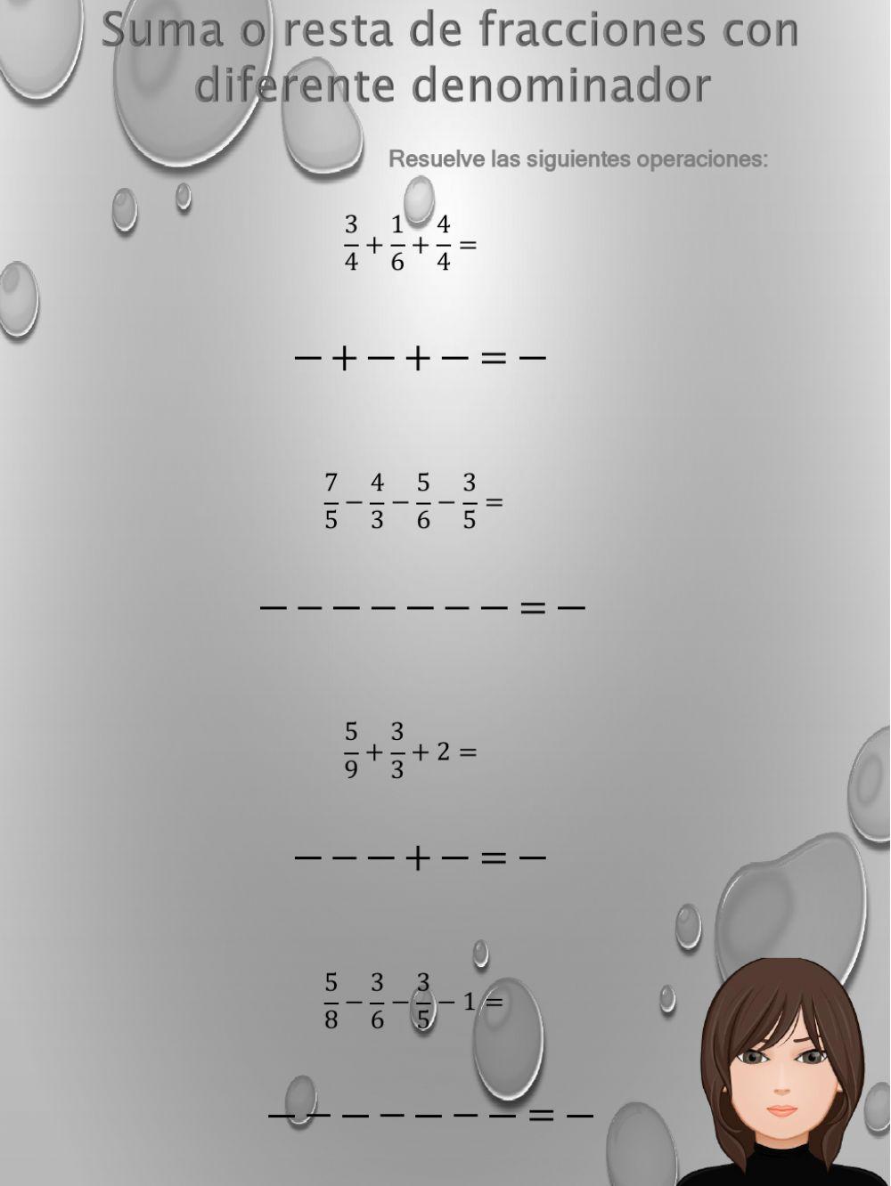 Sumas y restas de fracciones