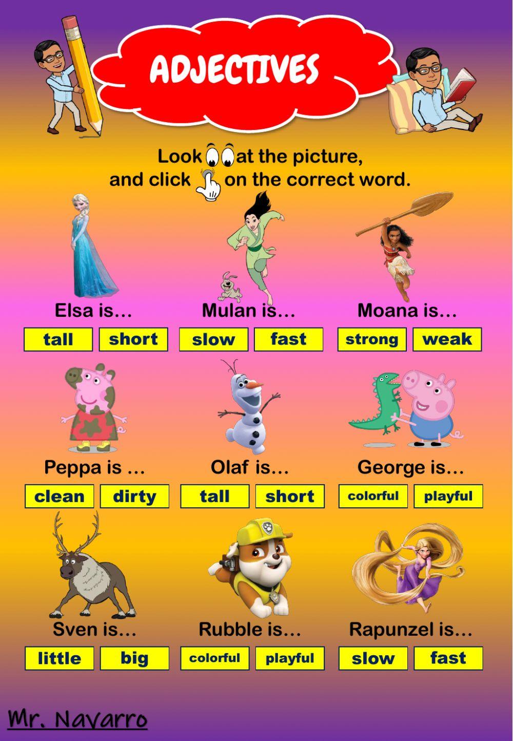 Adjectives 1 (Look at the picture and click on the correct word)