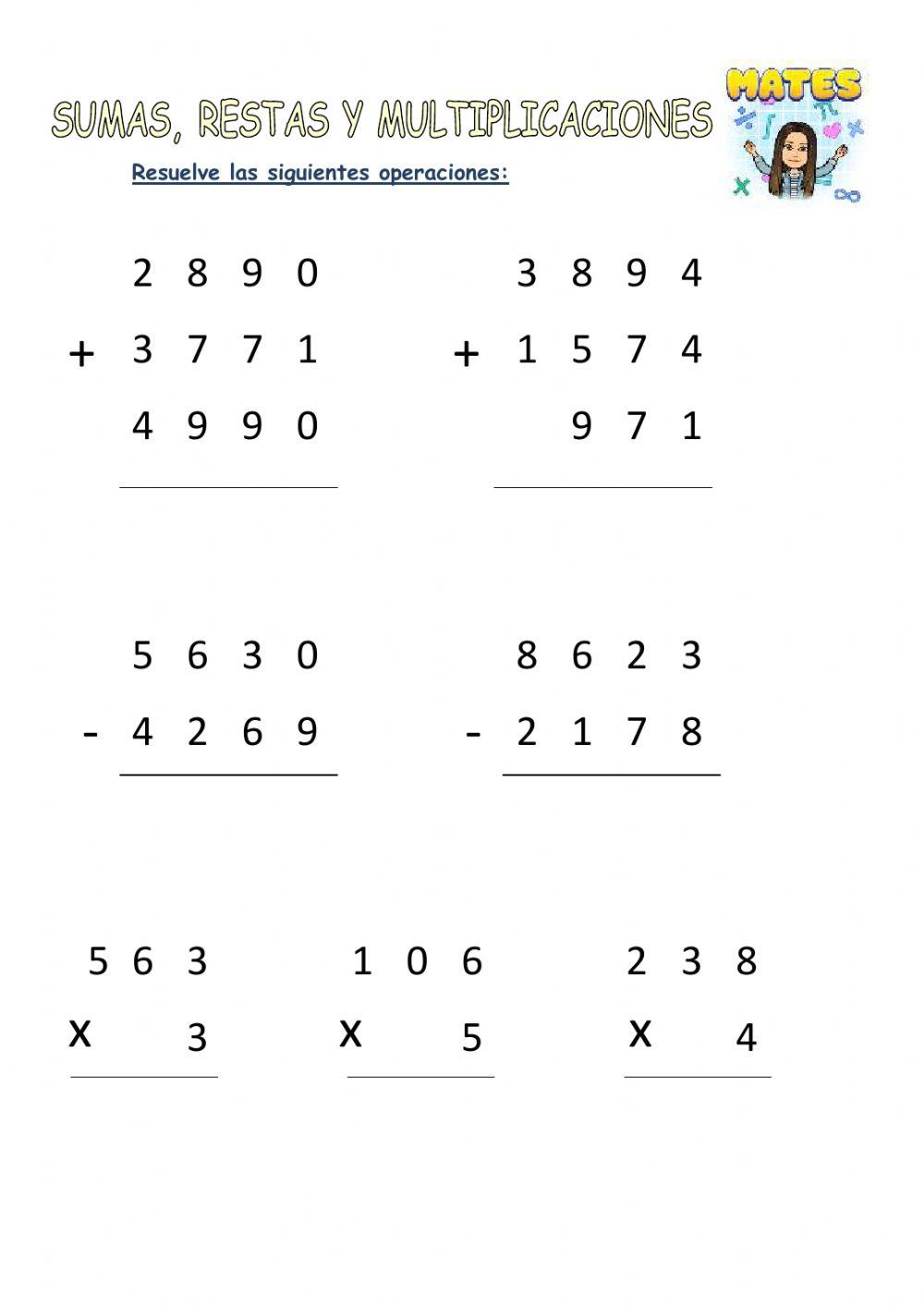 Sumas, restas y multiplicaciones