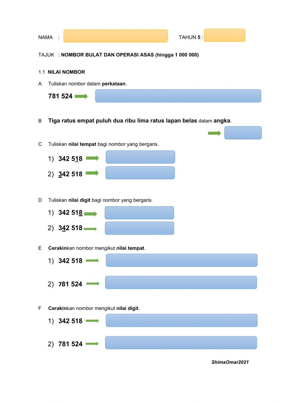 NILAI NOMBOR -Tahun 5