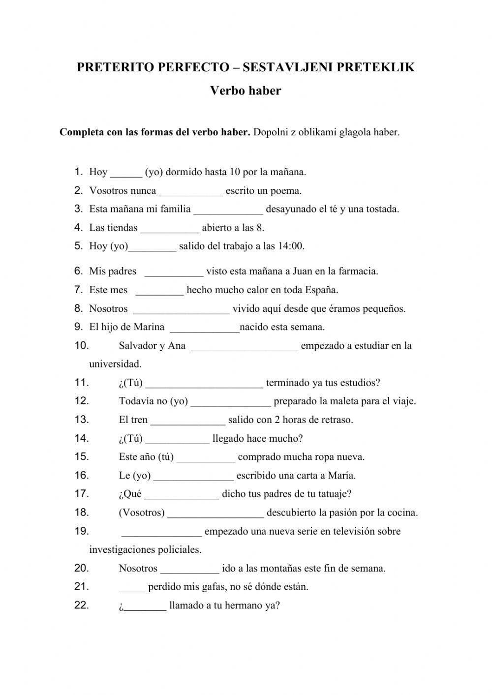 Preterito perfecto Preterito perfecto