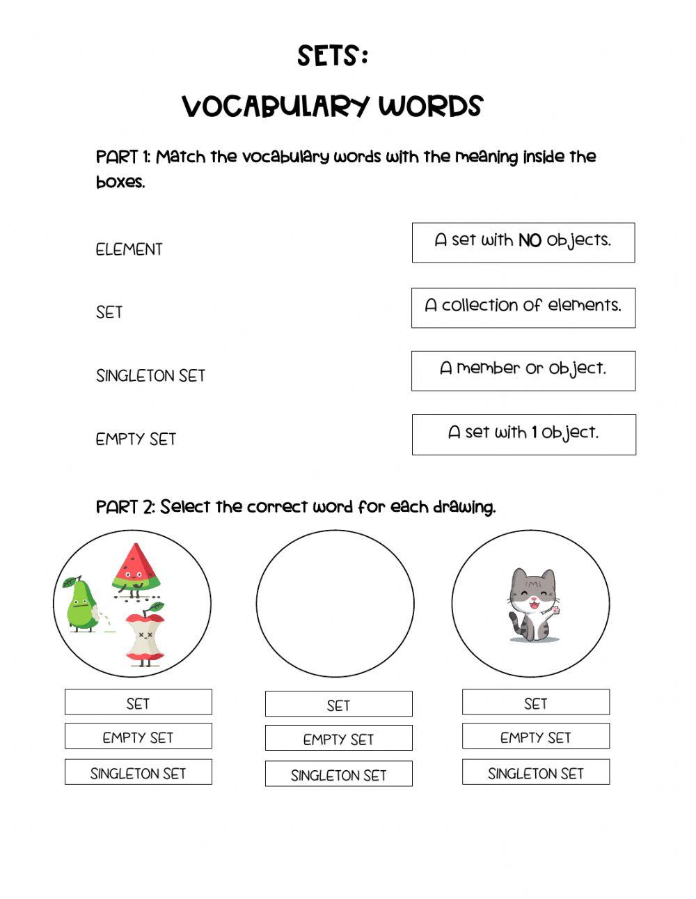 Sets:vocabulary words