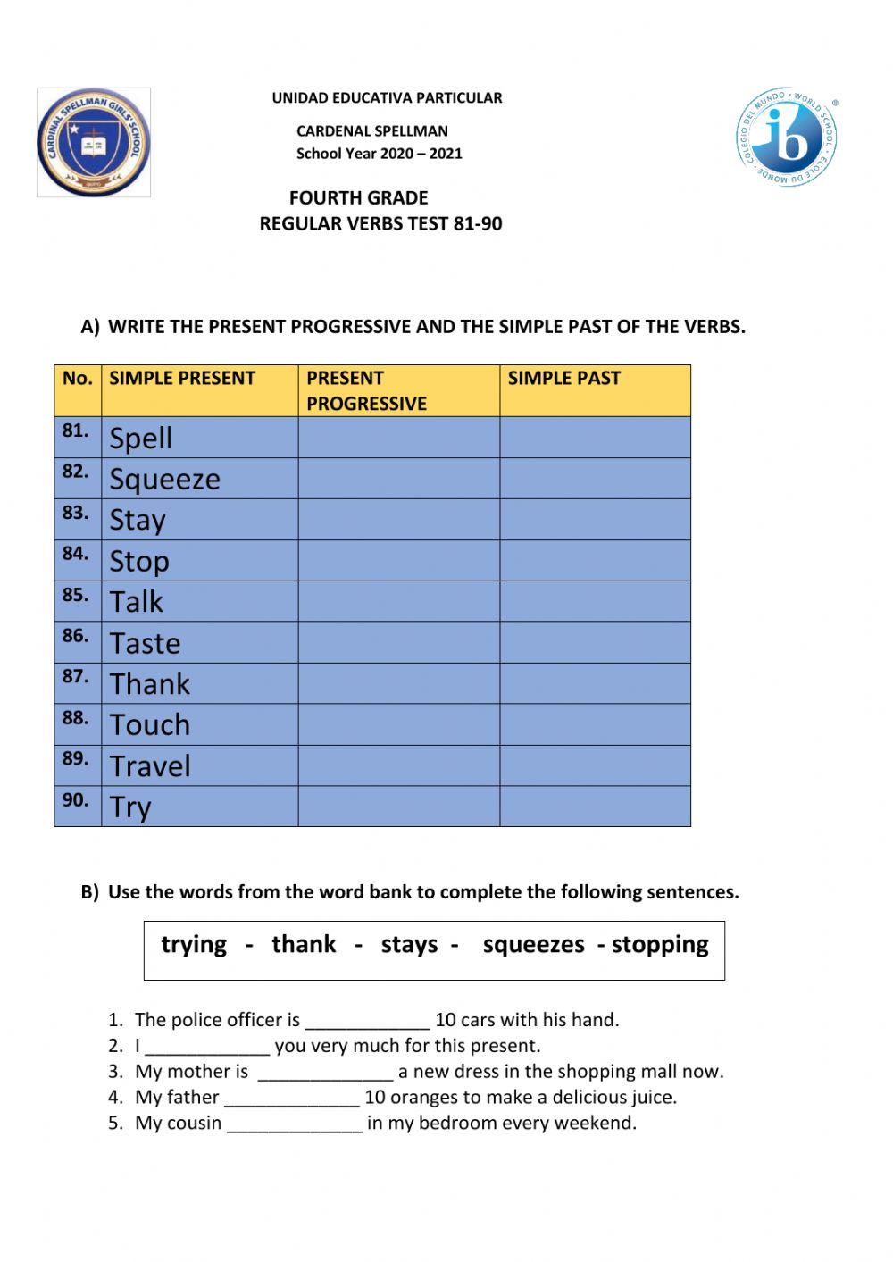 Verbs test 81-90